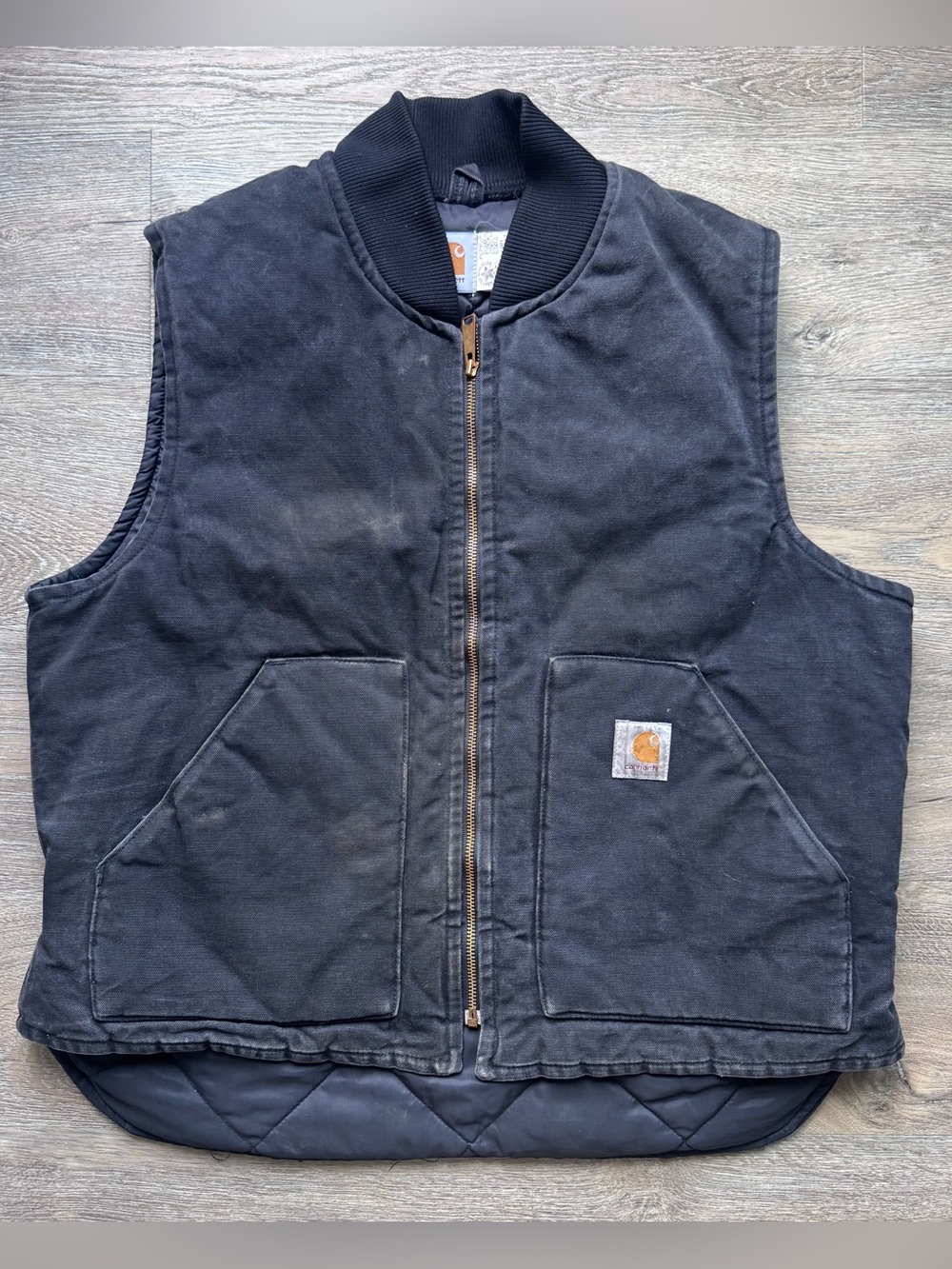Vintage Original Carhartt Black Quilted Work Vest with Zip XL